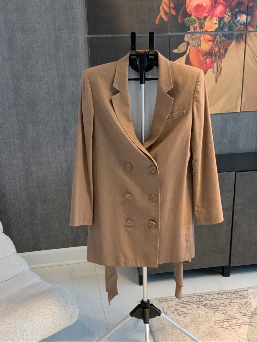 Tibi Camel Double-Breasted Long Blazer 6